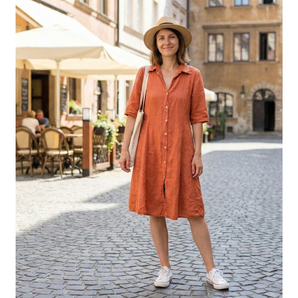 Francesca Bettini Linen Shirt Dress Womens L Summer Casual Minimalist Travel